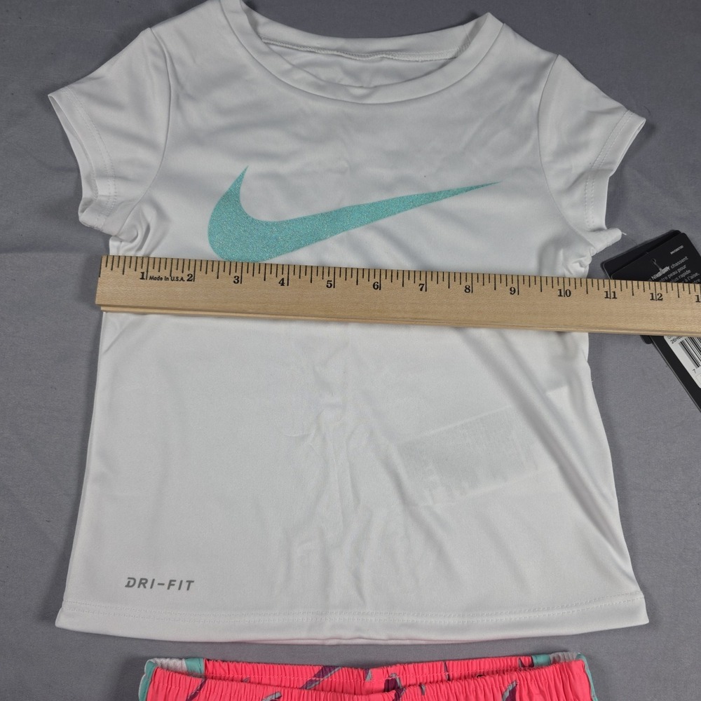 Nike Dri-Fit Little Girl's 2-Piece Graphic Tee & Short Set 3T Sunset Pulse - Picture 7 of 12